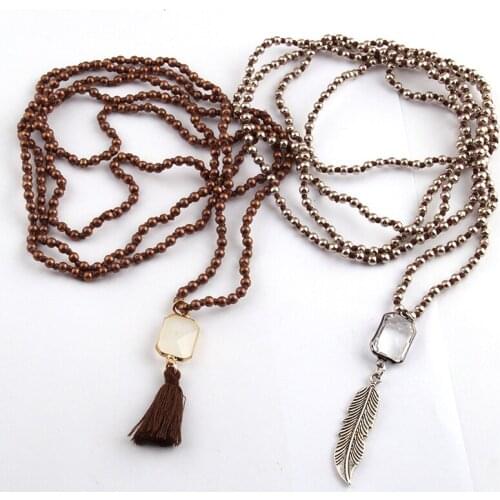 Fashion Bohemian Tribal Jewelry 4mm bead Knotted Pendant Necklaces