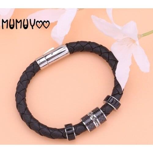 Fashion jewelry high-quality swa, glamour couple transfer beads men and women black leather rope bracelet bracelets