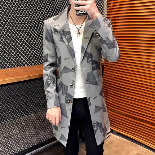 Men Full Sleeve Long Print Windbreaker Spring And Autumn Outwear And Causal Style Overcoats