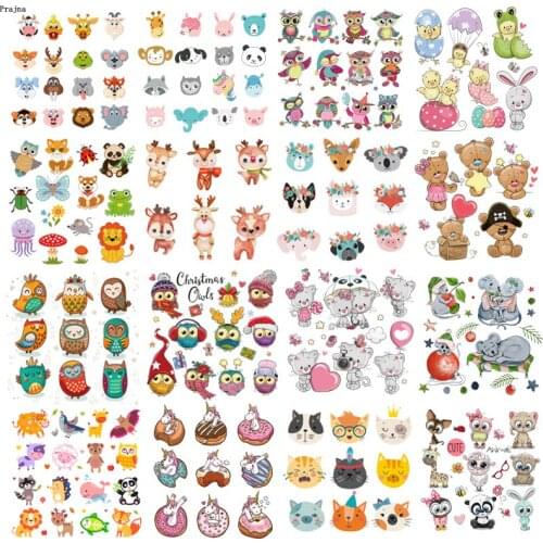 Prajna Iron On Cute Animal Patches For Kids Clothing DIY T-shirt Applique Heat Transfer Vinyl Unicorn Owls Patch Thermal Sticker