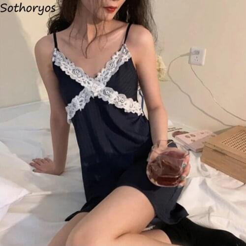 Summer Sexy Mini Nightgowns Women Lace Spaghetti Strap Sleepshirts Ladies Korean Style Casual Feminine Cozy Homewear Temperament