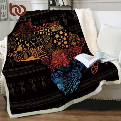 BeddingOutlet African Map Sherpa Blanket Geometric Blankets For Beds Retro Exotic Fleece Throw Blanket Brown Tropical Bedding