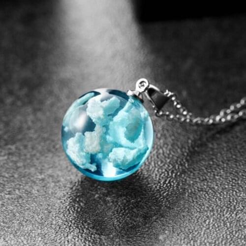 Blue Sky White Clouds Chain Pendant Necklace Transparent Rould Ball/Moon Shape Resin Necklace For Women Fashion Jewelry