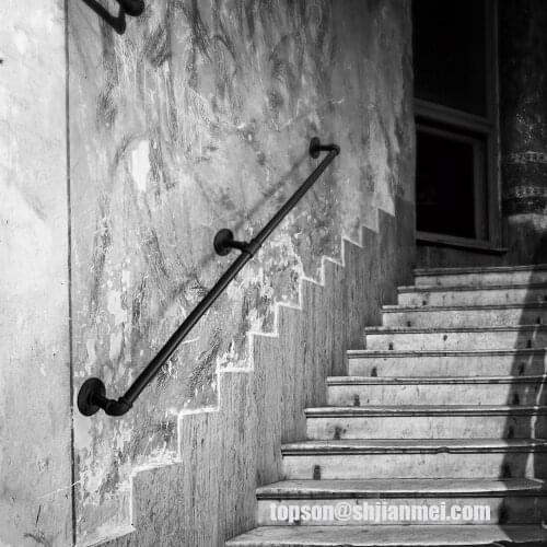 KINMADE Wall Mount Industrial Iron Loft 3/4 Pipe Handrail for Stairs,Rustic Black,Straight Style 5ft,6.6ft,8ft,10ft,11ft