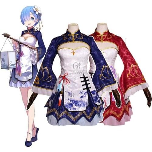 Anime Re: Life In A Different World Starting From Zero Rem Ram Cosplay Cosutme Women Cheongsam Rem Cute Lolita Dress Blue Red