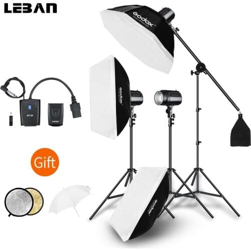 Godox 600Ws Professional Strobe Studio Flash Light Kit 3pcs 200Ws Photography Light + Light Stand + Softbox + Triggers + Gift