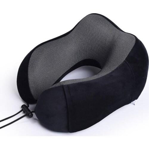 Black Adjustable U Shape Memory Foam Travel Neck Pillow Foldable Head Support Cushion for Sleeping on Airplane Car Office Pillow
