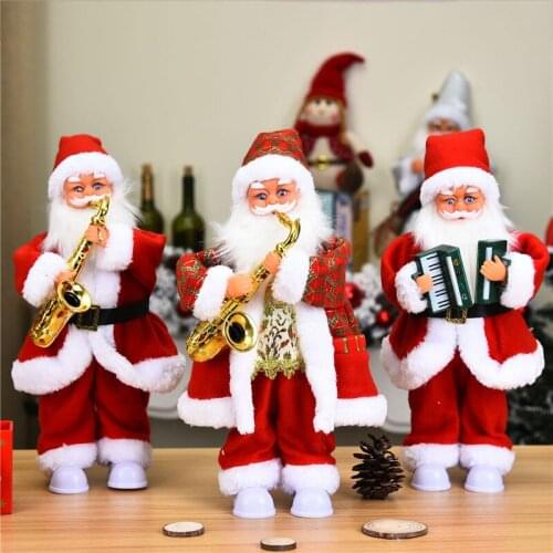 Christmas Decorations New Musical Electric Santa Claus Toys for Children Playing Saxophone Dolls with Lights New Year Decorative