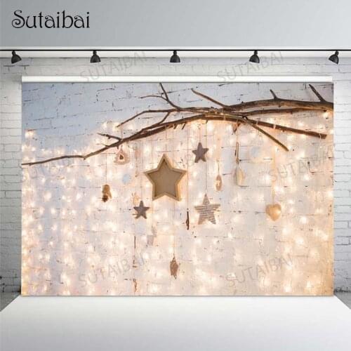 Christmas Backdrop Glitter Littler Star Branches Warm Light Photography Background Decoration Props Banner Poster Photo Studio