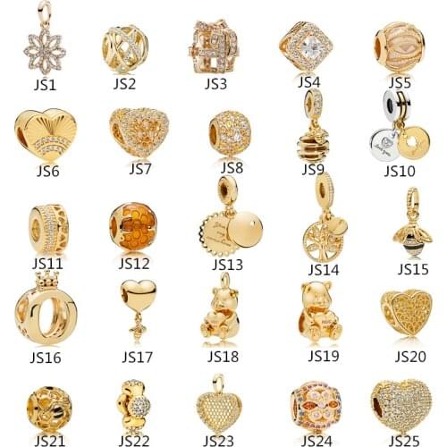 Anomokay Sterling 925 Silver Mix Style Gold Color Charms Pendant Bead fit Pandora Bracelet Best DIY Jewelry Making Gift