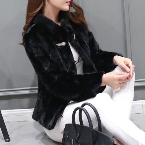 Natural real mink fur coat women short outerwear coats whole and split joint mink fur jacket stand collar winter womens clothing