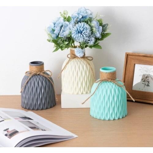 Nordic Simple Plastic Flower Vase Home Decor Solid Color Imitation Ceramic Flower Pot Home Office Living Room Bedroom Decoration