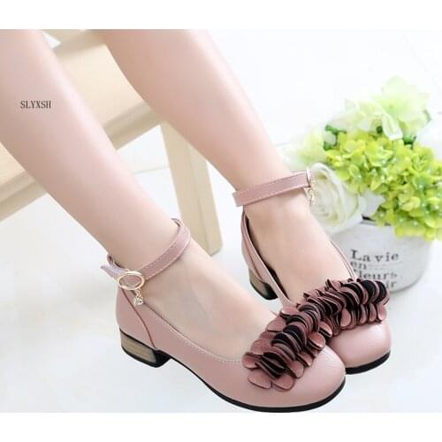 SLYXSH Kids Wedding Shoes Princess Girl School Party Shoes 2018 Korean PU Leather Fashion Heels Girls Flowers Shoes