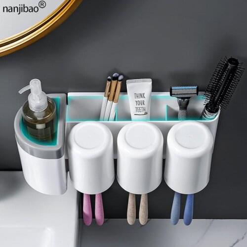 Nanjibao Perforation-Free Dental Rack Bathroom Aoilet Wall-Mounted Electric Dental Cup Storage Set Bathroom Toothbrush Rack