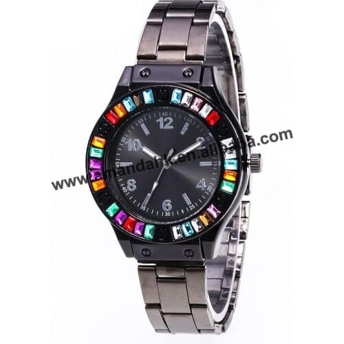 Top Wholesale Colorful Rhinestone Metal Alloy Watches Hot Sale Women Dress Wrist Watches No Logo Metal Wrist Watches 919513
