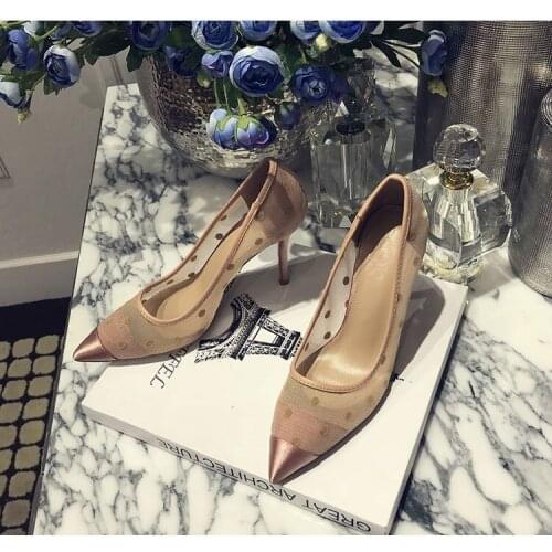 Wave Dot Pumps Women Summer Mesh High Heels Shoes Woman Shallow Sapato Feminino Sexy Party Ladies Shoes Fashion Zapatos De Mujer