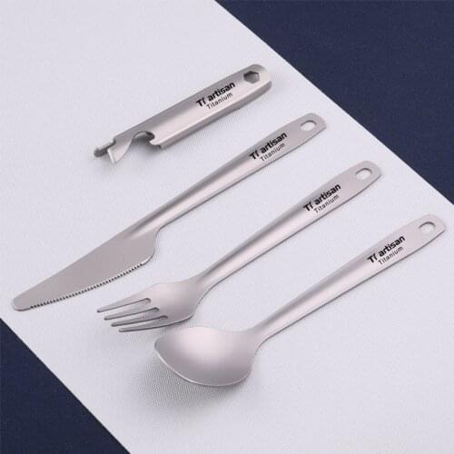 Outdoor cutlery Titanium knife, fork, spoon, 4 piece camping and picnic equipment