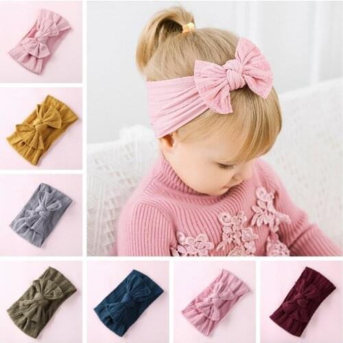 Cable Knit Nylon Bow Headwrap, One size fits most Knot Bow Nylon Turban Headbands 27 Colors available