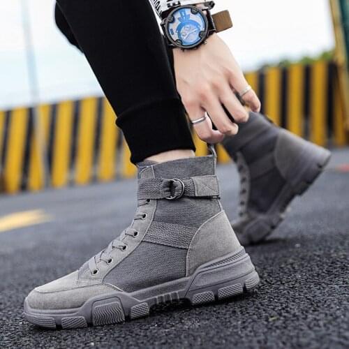 Suede Mans Military Boot Slip Resistant Army Mens Soldier Ankle Boot Male Canvas Webbing High Top Autumn Shoes Men Original