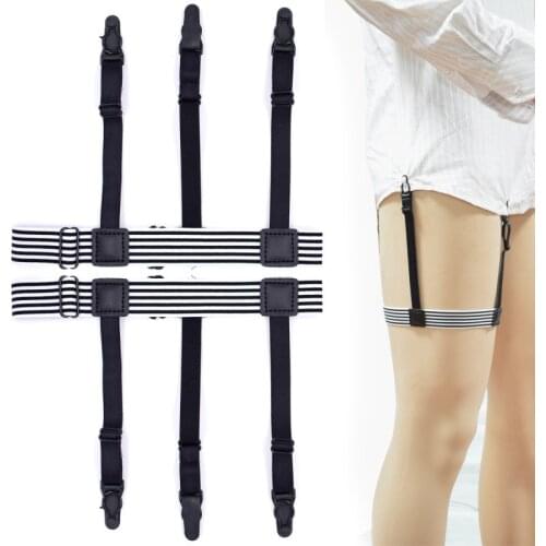 Women Mens Classic Shirt Stays Garters Holders tirantes hombre Elastic Adjustable Leg Suspenders Belt Shirt Tuck 3 Clips Black
