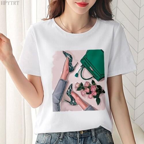 Korean Plus Size Womens Casual T-shirts White Top Female Tshirt Fashion Harajuku Sexy Beautiful Legs Flowers Printed O-neck Tee