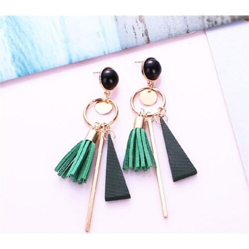 New Sale Ethnic Statement Geometric Wooden Tassel Earrings Green Black Earrings For Women Bijoux Fashion Jewelry Party Gifts