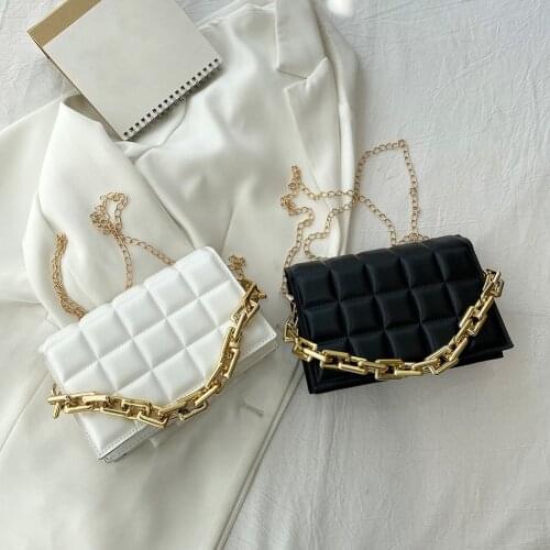 New Fashion Checker Pattern Women Messenger Bags Retro PU Leather Ladies Casual Solid Thick Chain Shoulder Crossbody Handbags