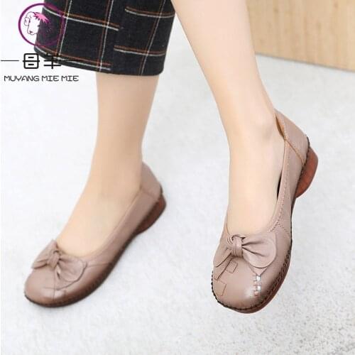 MUYANG 2021 New Spring Autumn Women Genuine Leather Flats Shoes Woman Loafers Soft Comfortable Breathable Ladies Shoes