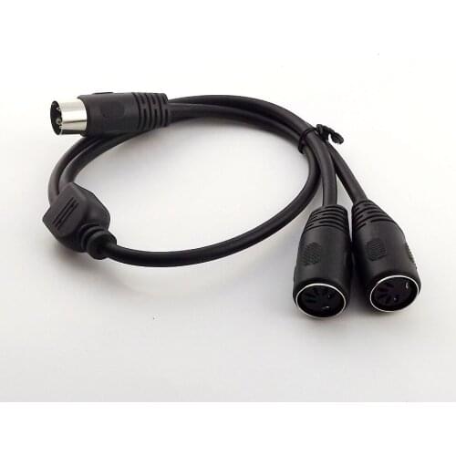 10pcs 5 PIN MIDI DIN 1 Male Plug to 2x Female Socket Y Splitter Adapter Black Cable 50cm