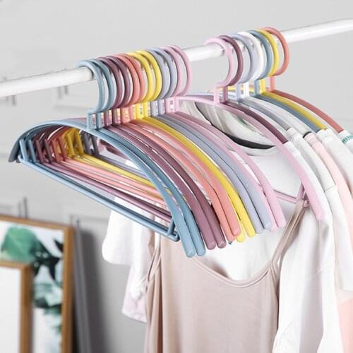 10PCs Household Non-Slip Non-Trace Wet Dry Use Dual Durable Clothes Hangers Adult Thick Hanging Storage Hangers 4Color 2021 New