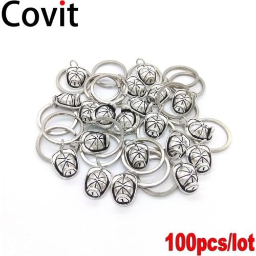 100pcs/lot Fire Cap Metal Keychains Best Friend Gift DIY Pendant Antique Silver Plated Fireman Hat Men Women Lovers Key Rings