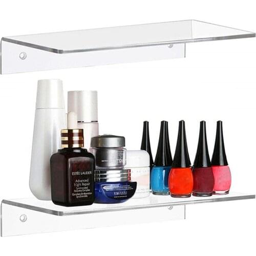 2 Packs-12 Inch Contemporary Clear Acrylic Floating Shelf Wall Mounted Display Organizer Cosmetic Storage Rack Bathroom Shelf