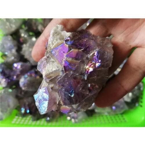 500g Wholesale natural angel aura big crystal cluster electroplating Titanium coating quartz cluster stone Healing