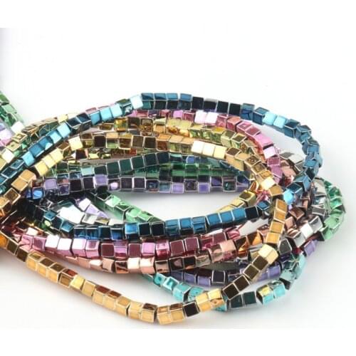 Natural Stone Beads 3mm Square Shape Hematite Cube Loose Spacer Beads for Needlework Jewelry Making Diy Bracelet Necklace 15