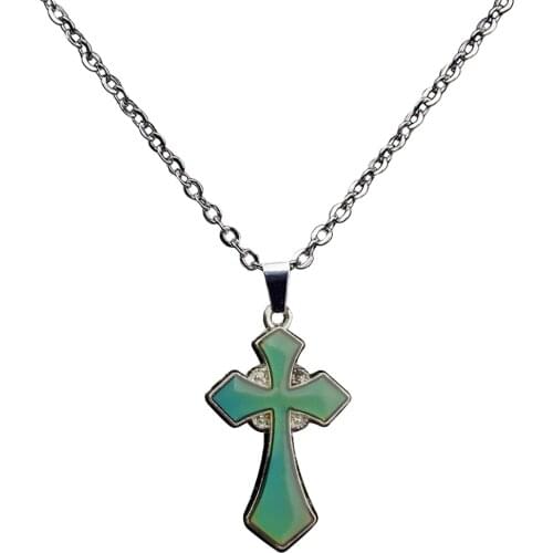 Sensitive Crystal Thermo Mood Color Change Cross Pendants Necklaces