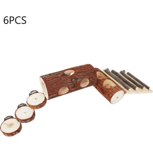 Wooden Ladder Hamster Chew Bridge Hollow Tree Tunnel Tube Toy Small Animal Feeding Bowl Basin Stand Playing Toys