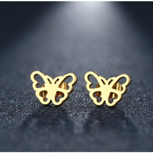 DOTIFI Stainless Steel Stud Earring For Women Man Heart Butterfly Gold And Silver Color Lovers Engagement Jewelry Drop Shipping