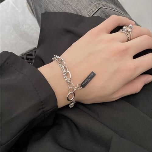 European and American tide brand rhinestone double bracelet ins niche design high-level cold wind jewelry braceletformenandwomen