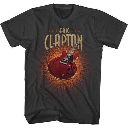 Eric Clapton Fire Background Gibson Les Paul Mens T Shirt Rock & Blues
