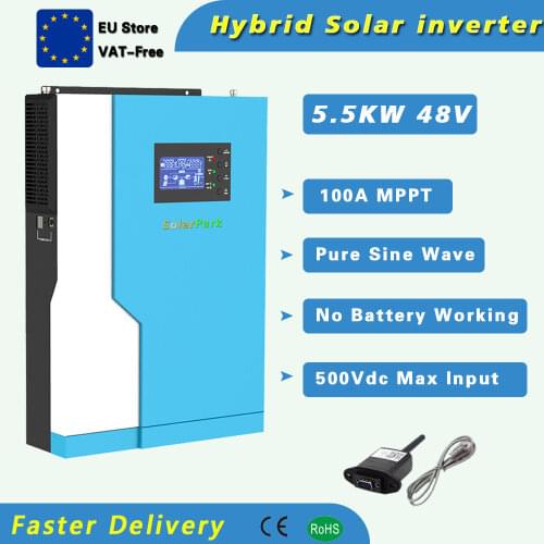 5500W 48V Hybrid Solar Inverter MPPT 100A Controller Pure Sine Wave With WIFI Monitor Work without Battery PV 120-500vdc
