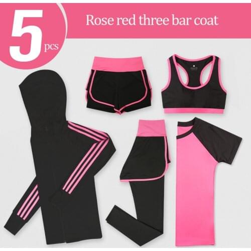 Gym set Women Sportswear Outfits Yoga Sets Fitness Clothing 5 Piece/Set T-Shirt Sports Bra Wear Yoga Leggings Workout Sport Suit