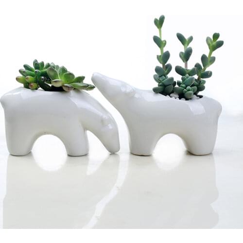 Nordic Ins Creative Cartoon Polar Bear Succulent Ceramic FlowerPot Living Room Office Desktop Decor Garden Animal Bonsai Crafts