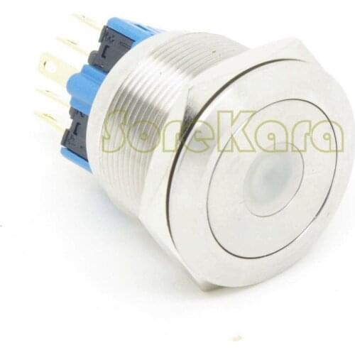 25mm Mount Stainless Steel Dot LED 6/12/24/110/220V Multicolor Spring/Latch 1NO 1NC/2NO 2NC Pushbutton Switch For Auto IP65