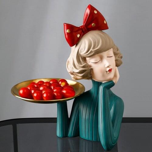 Fashionable Bowknot Girl Sculpture Resin Statue Creative Statue Woman Home TV Wine Cabinet Living Room Decorations