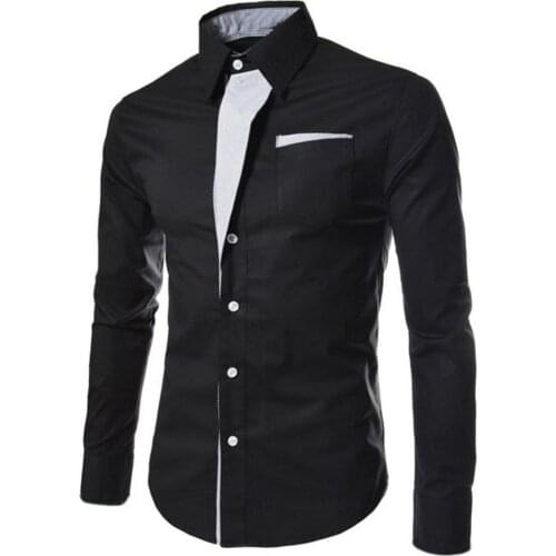 Fashion Mens Stand Collar Long Sleeve Color Button up Shirt Top Casual Long Sleeved shirt Male Social Business Dress Shirt
