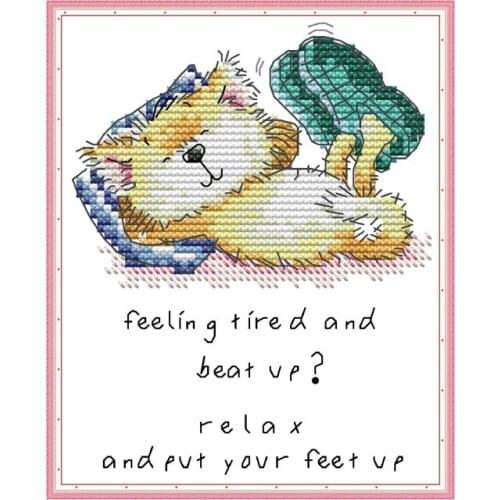 DA533 Cute cat 7 cross stitch kit aida 14ct 11ct count print canvas cross stitches needlework embroidery DIY handmade