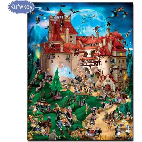 KUFWKEY Cartoon castle DIY diamond mosaic 5D diamond painting of Cross stitch kit Needlework set embroidery with diamond peoples