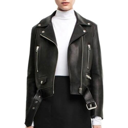 Genuine Leather Jacket Women 2020 Spring Real Sheepskin Coat Rivet Motorcycle Biker Jacket Female Natural Leather Coats YQ400