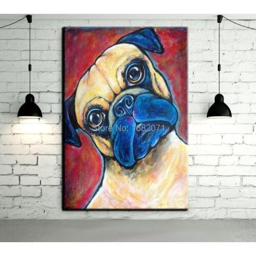 Skills Artist Hand-painted High Quality Modern Abstract Peking Dog Oil Painting On Canvas Modern Dog Decorative Painting