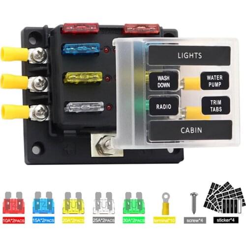 New 6 Way Fuse Holder With Short Circuit Indicator 10 Pieces Of Ordinary Fusing Fuse Set Of 10 Cold-pressed Ring Terminal Blocks